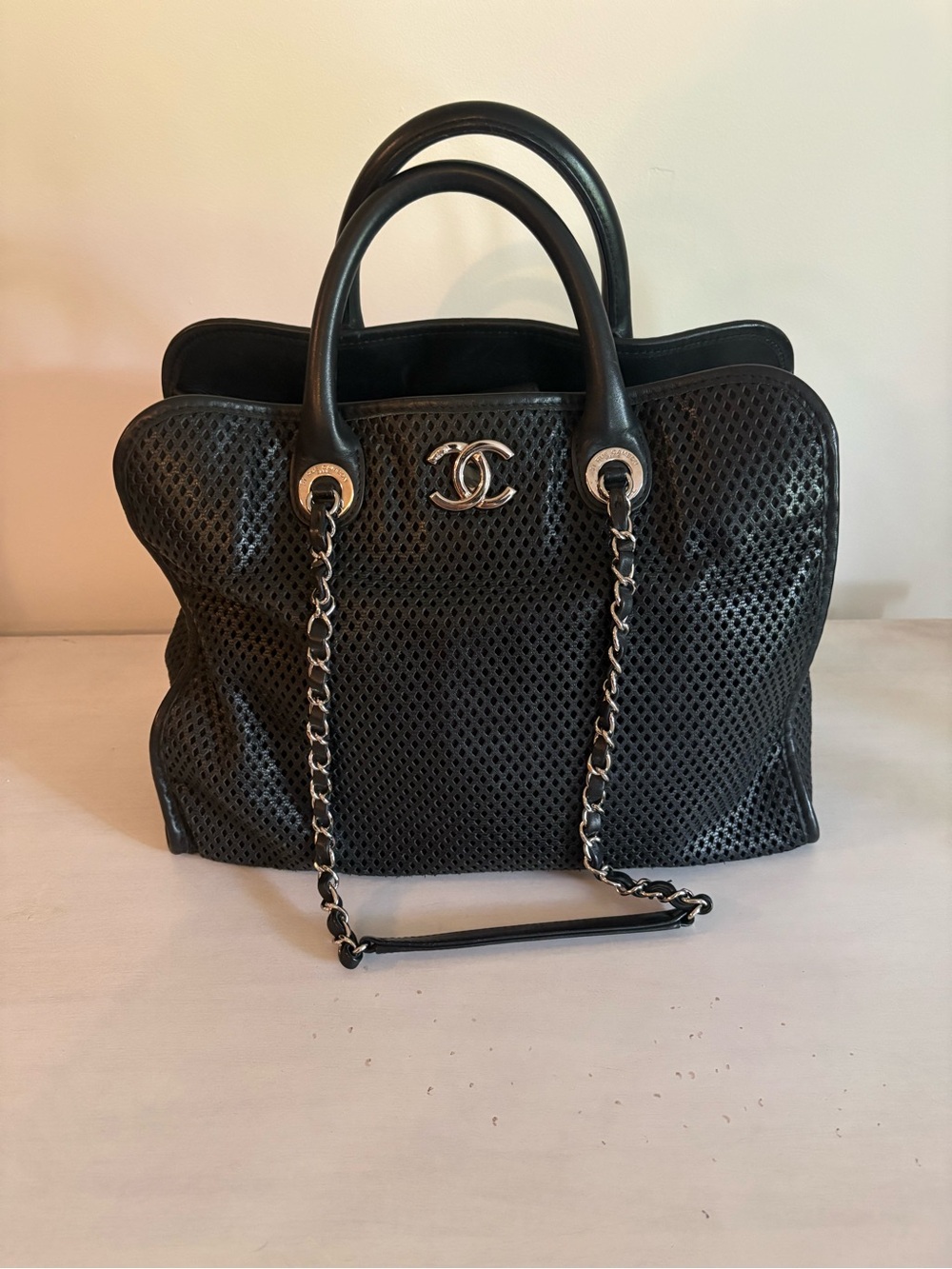 Chanel Black Perforated Leather up In The Air Convertible Tote